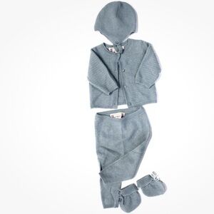 Bonpoint Boys Cashmere Cardigan Sweater Pants Mittens Hat Set Gray Size 1 Month